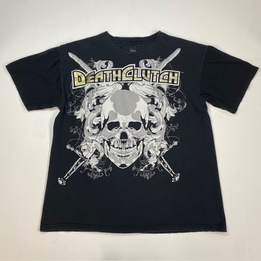 DeathClutch Mens‎ Large Black Skull Crossed Swords MMA Graphic T-Shirt L